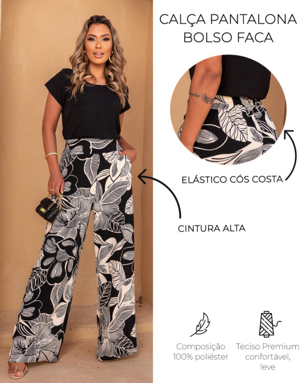 Calça Pantalona Estampa Floral Feminina - Image 4